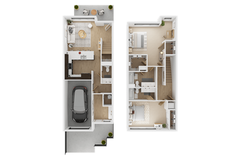 Floor plan for 2 beds, 2.5 baths, 1408 sqft